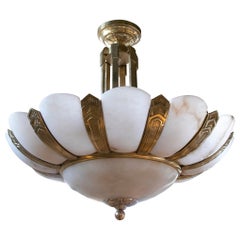 1930s Art Deco Ceiling Lamp in Alabaster and Bronze