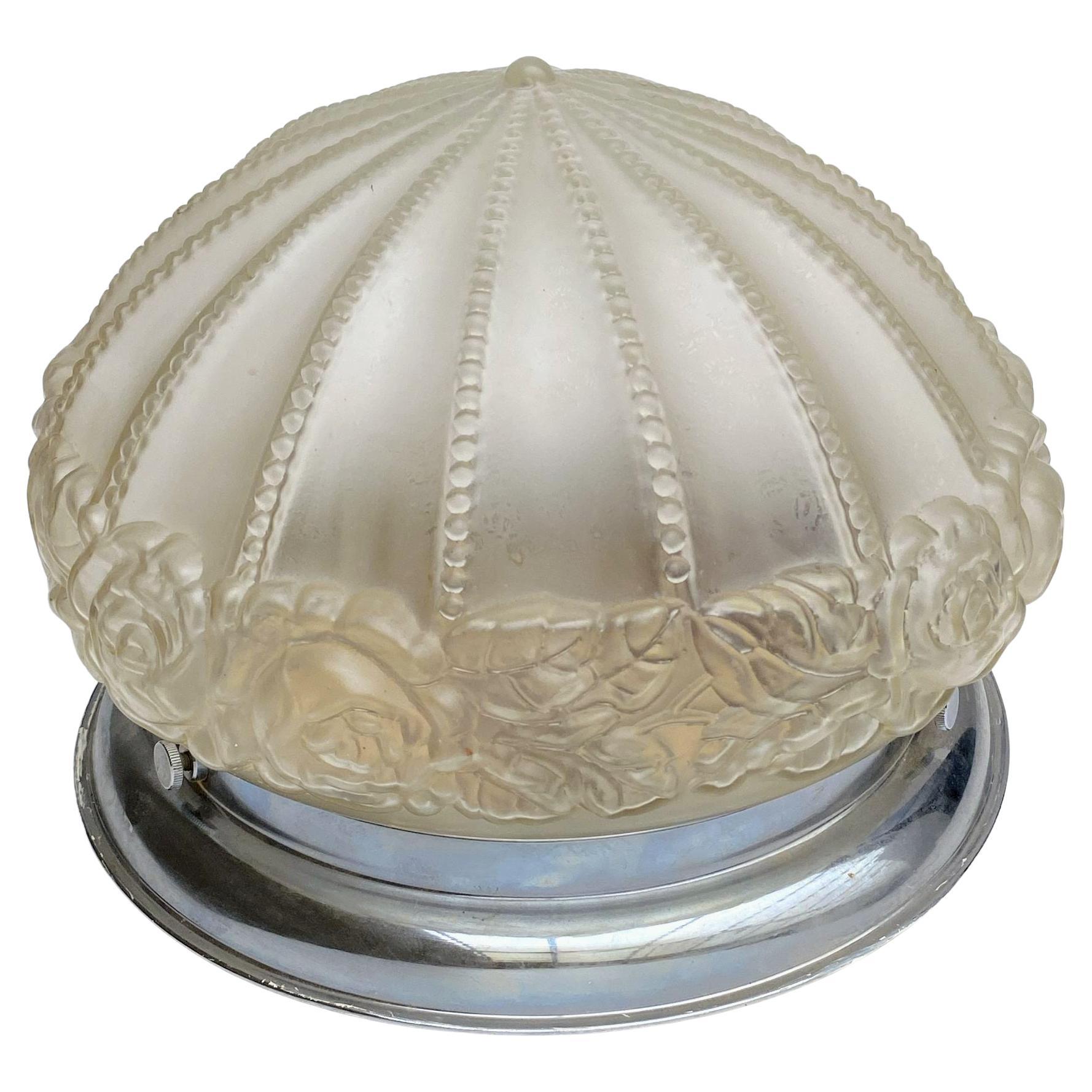 English Art Deco Ceiling Light in Pressed Satin Glass, 1930s For Sale