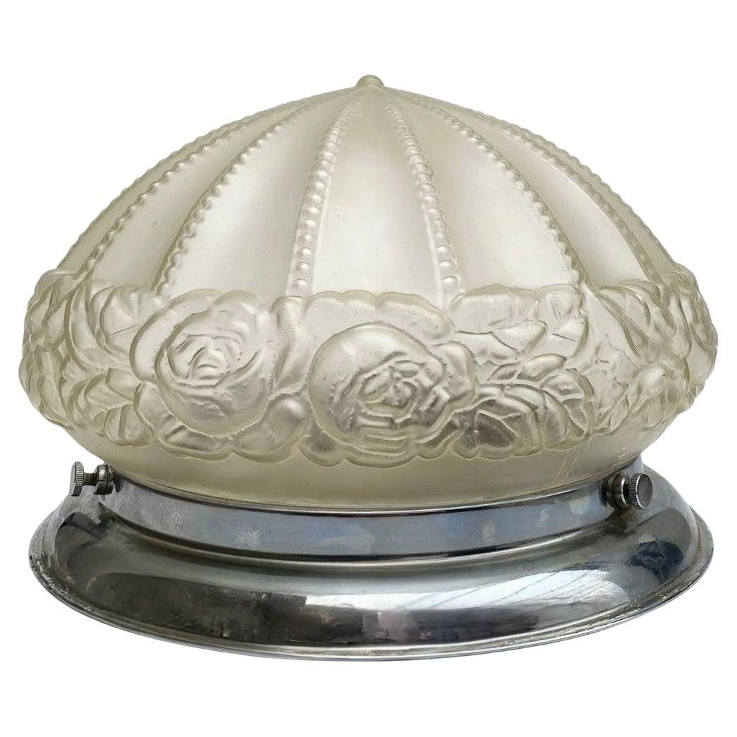 Art Deco Ceiling Light in Pressed Satin Glass, 1930s In Good Condition For Sale In Devon, England