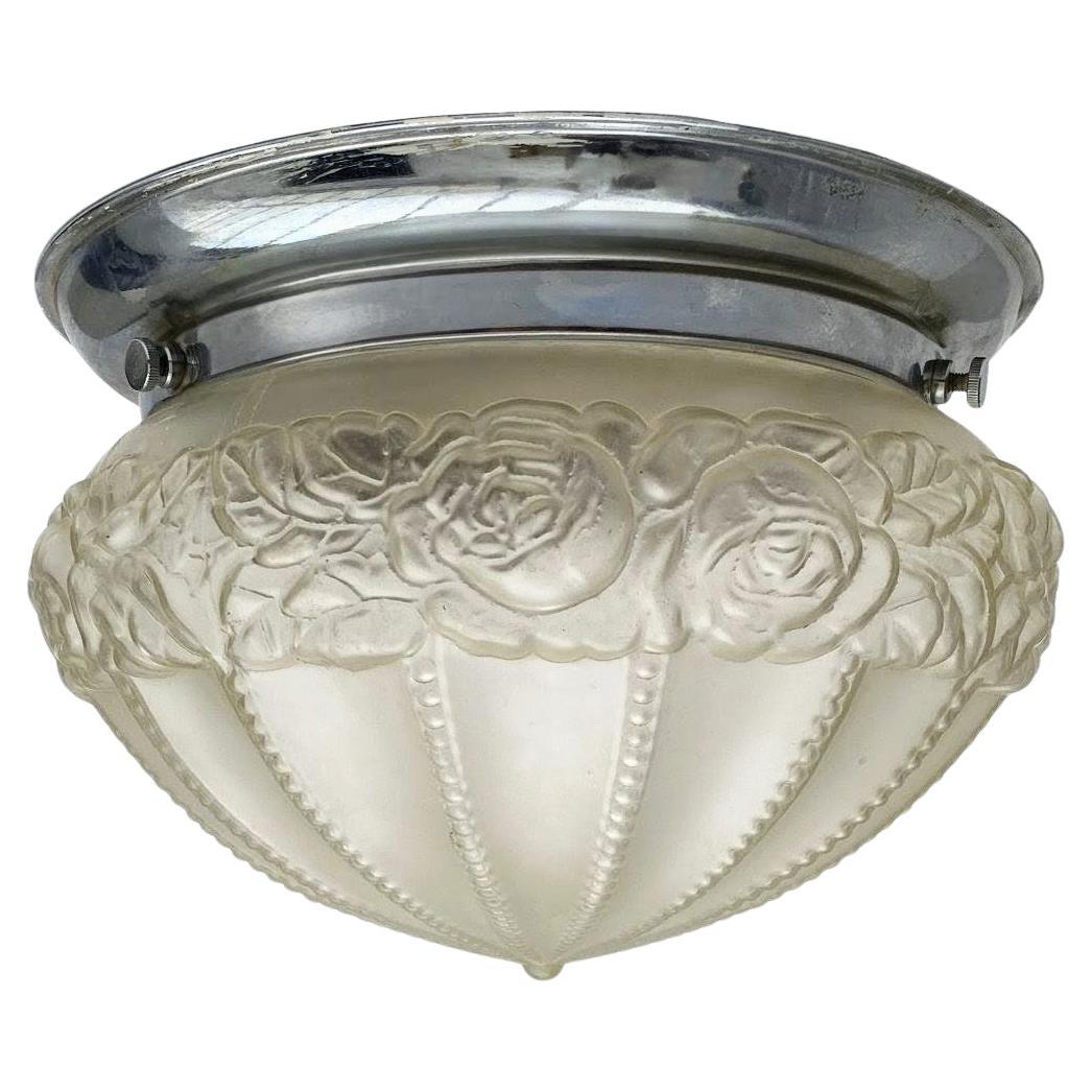 Art Deco Ceiling Light in Pressed Satin Glass, 1930s For Sale