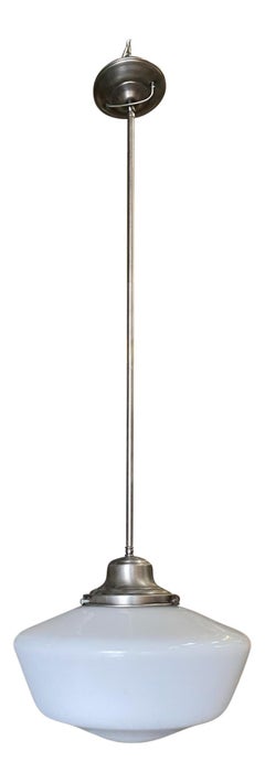 1930s Art Deco Ceiling Pendant With School House Glass Globe