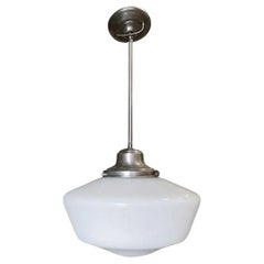 1930s Art Deco Ceiling Pendant With School House Glass Globe