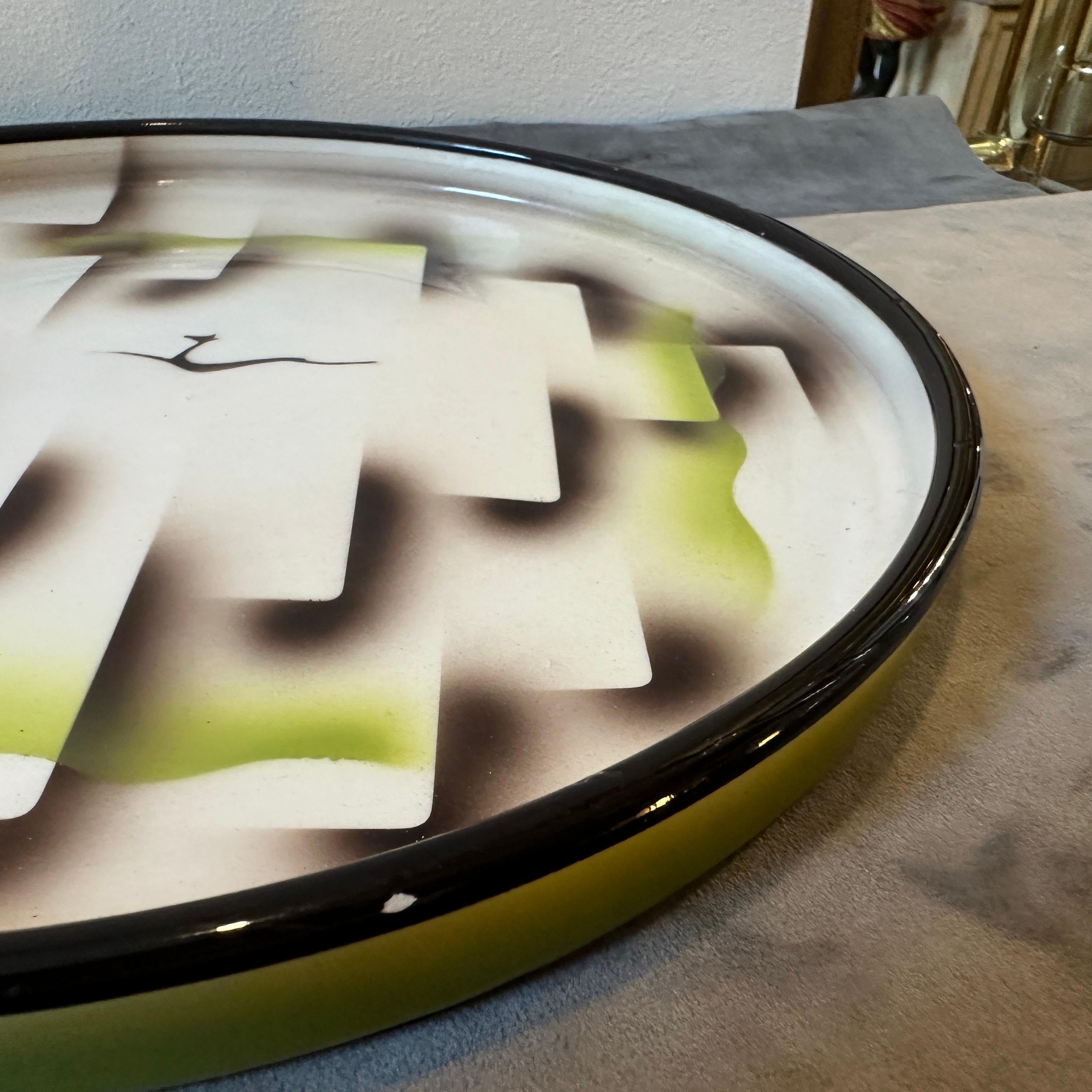 1930s Art Deco Ceramic Air Brushed Italian Round Plate by Corrado Lucchesi For Sale 2