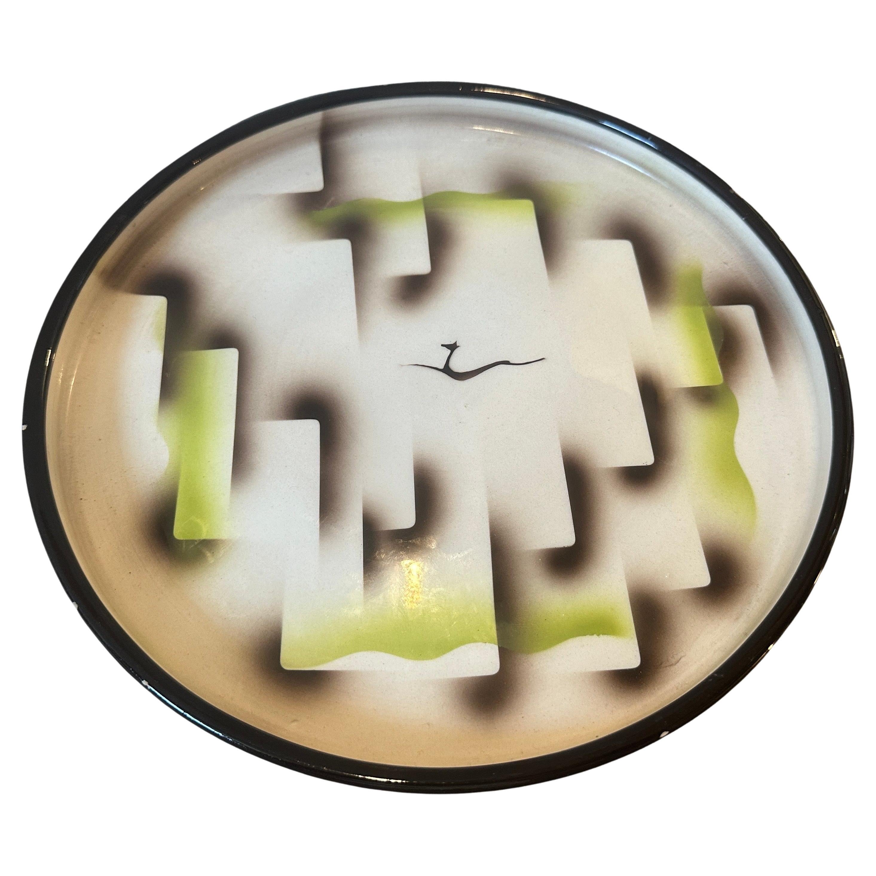 1930s Art Deco Ceramic Air Brushed Italian Round Plate by Corrado Lucchesi