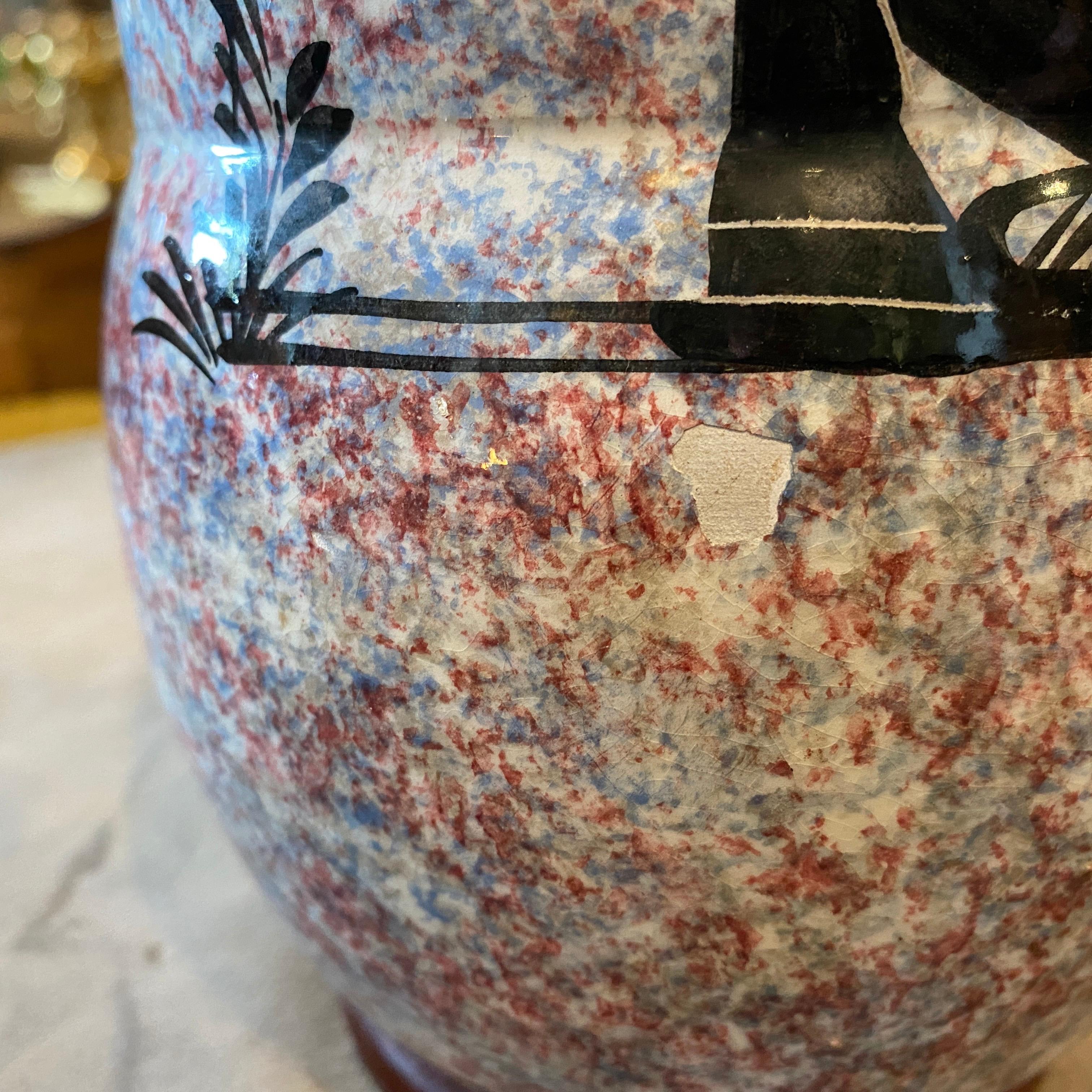 1930er Jahre Art Deco Keramik Italienischer Fischer Vase von Bitossi (Handgefertigt) im Angebot