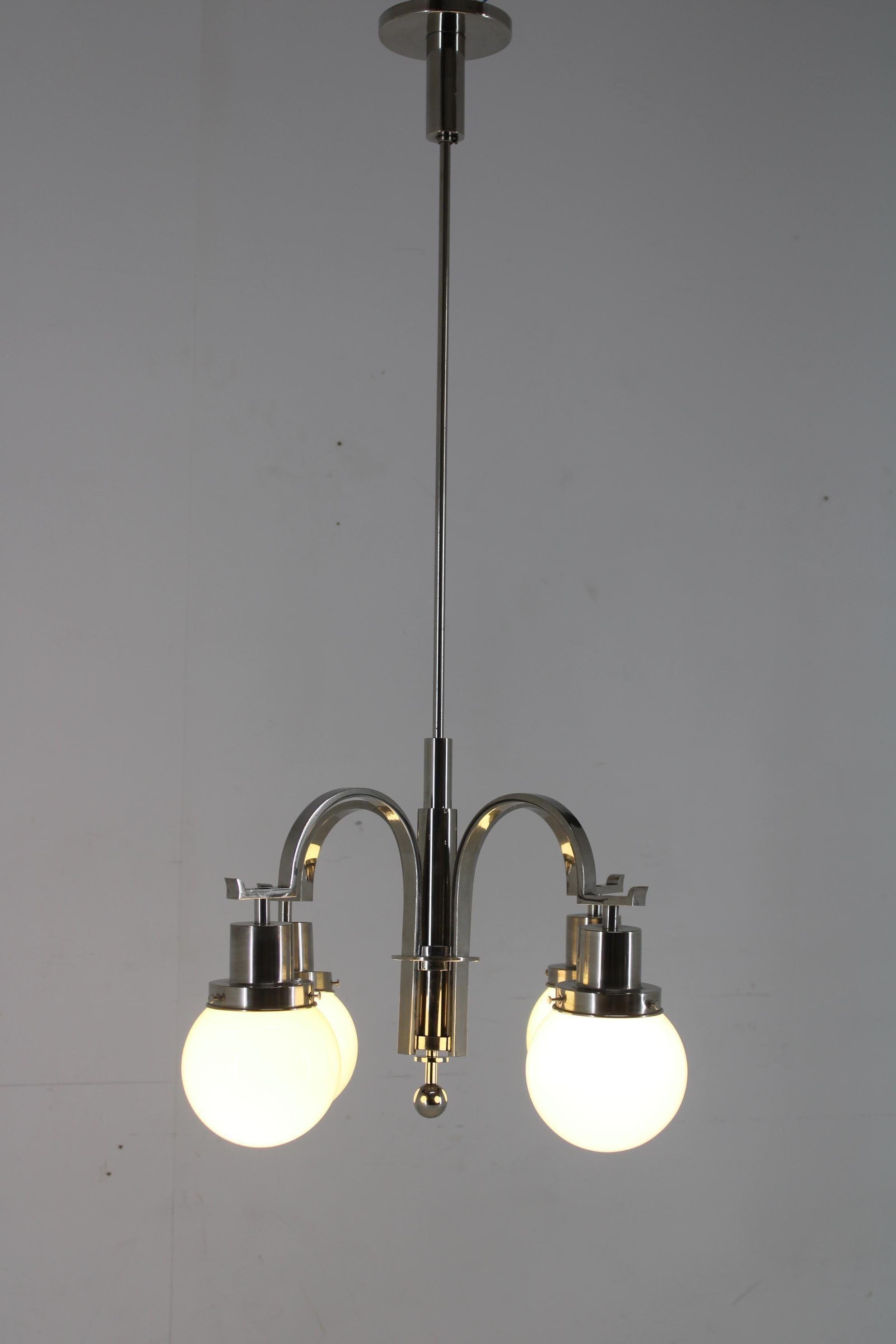Mid-20th Century 1930s Art Deco Chandelier, Czechoslovakia For Sale