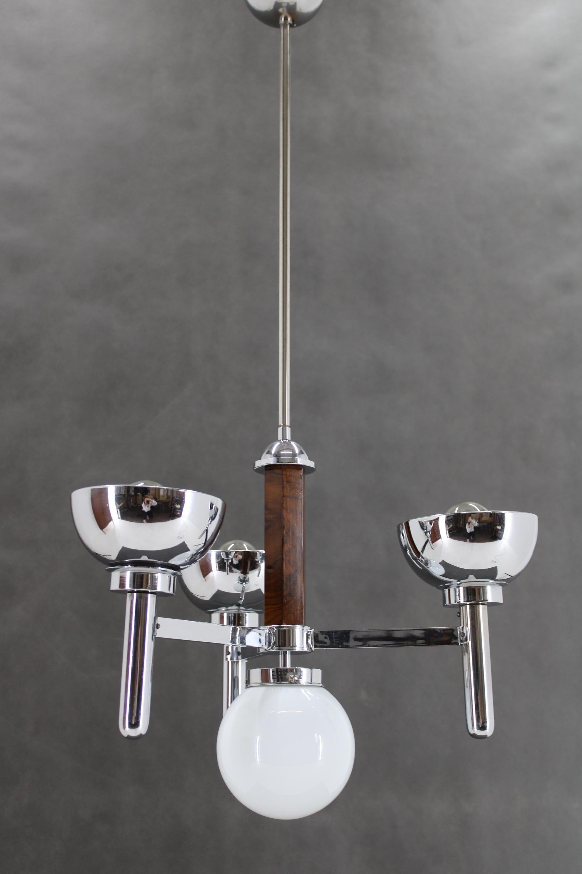 Mid-20th Century 1930s Art Deco Chandelier, Czechoslovakia For Sale