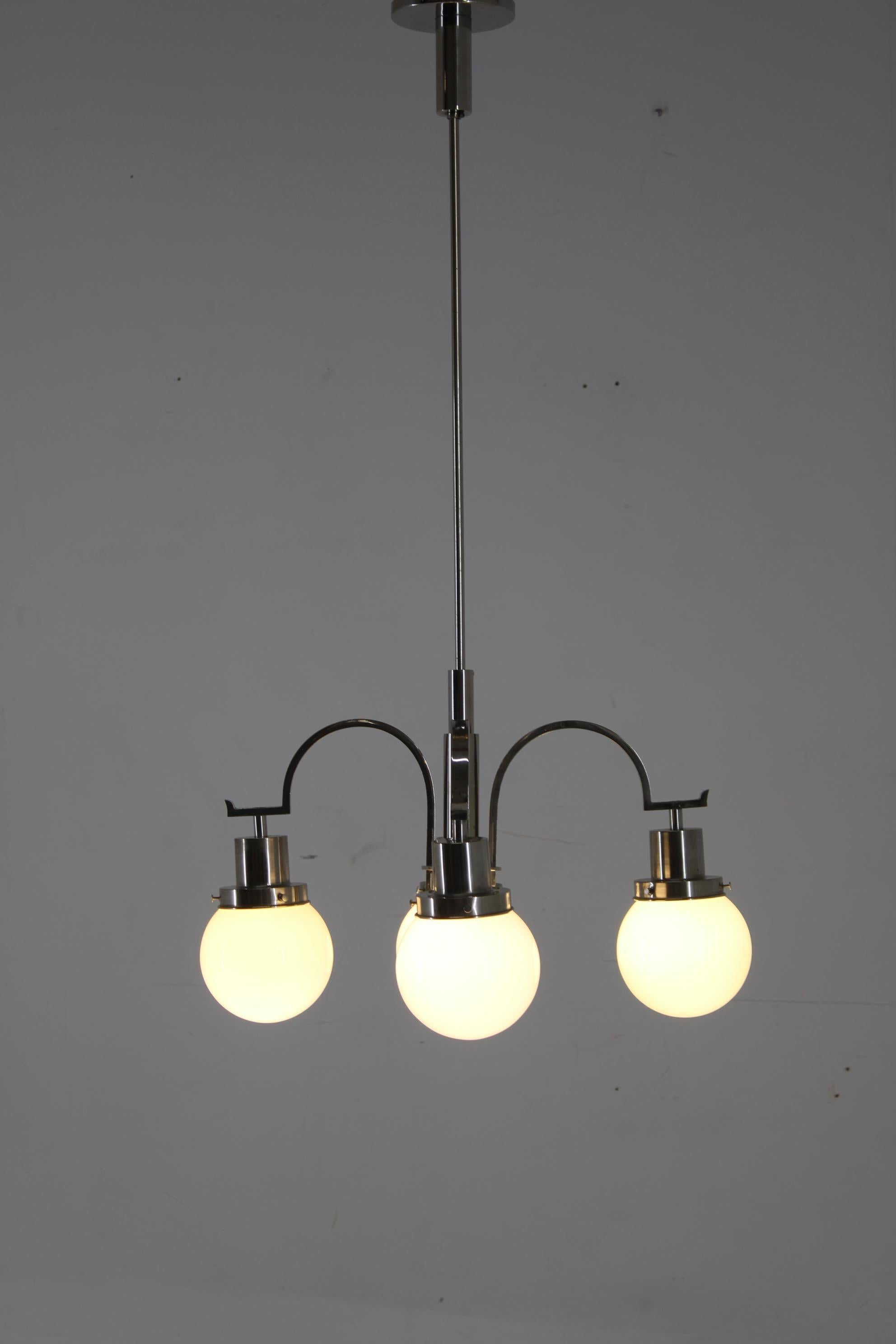 Glass 1930s Art Deco Chandelier, Czechoslovakia For Sale
