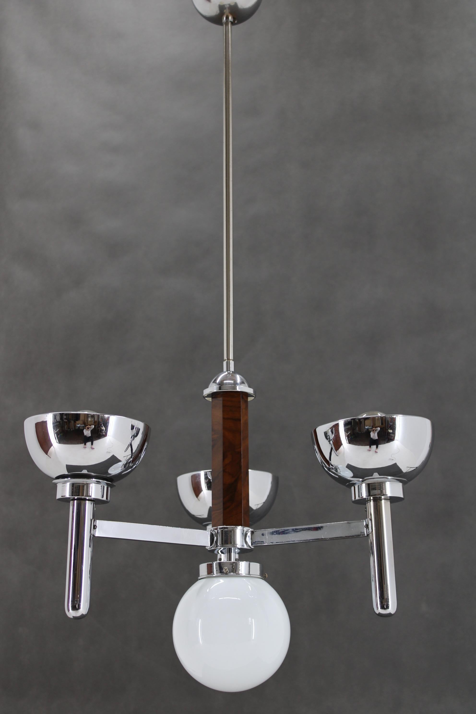 Metal 1930s Art Deco Chandelier, Czechoslovakia For Sale