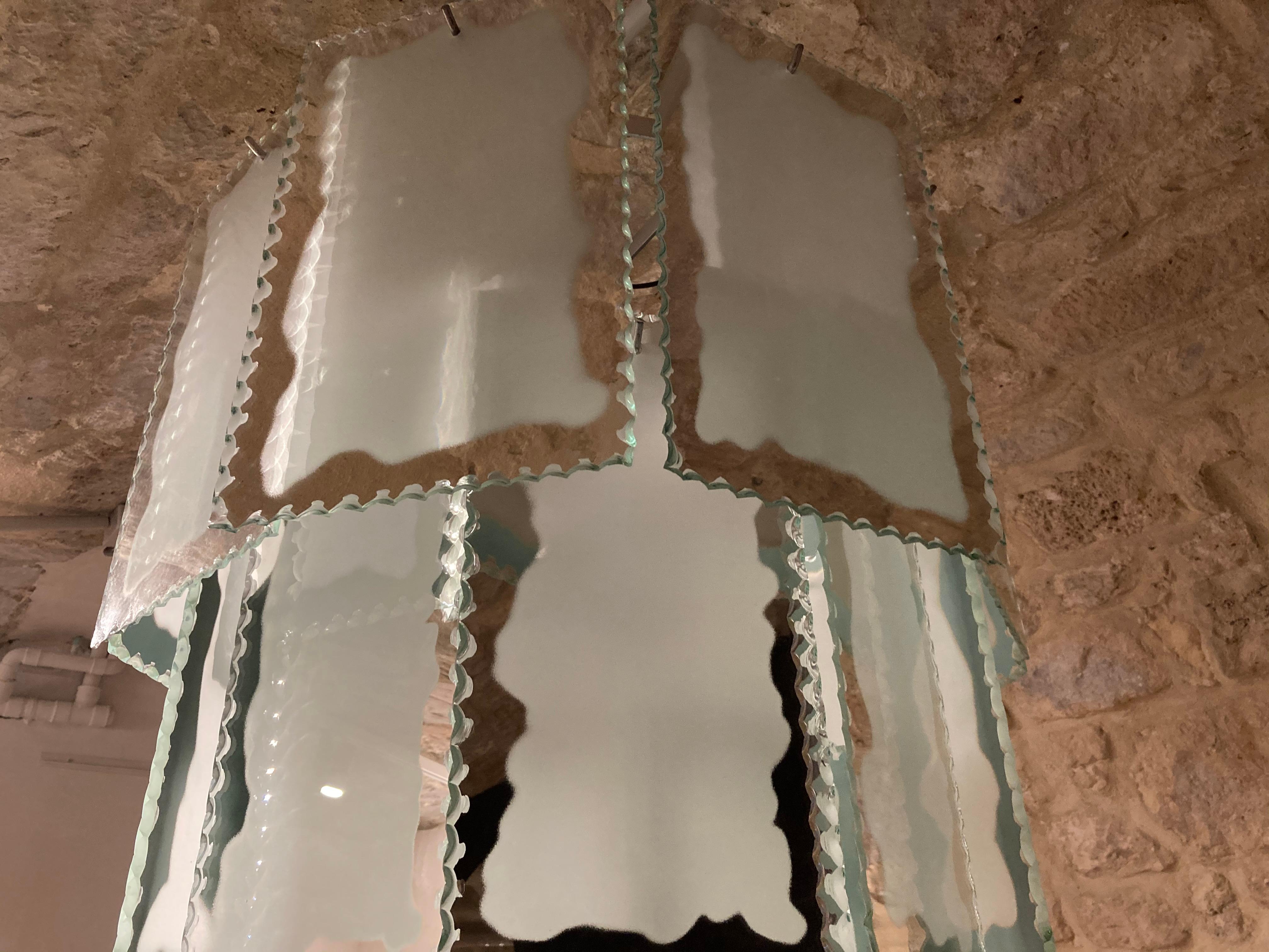 1930s Art Deco Chandelier Miroir-Verre Rectangles Bon état - En vente à Paris, FR