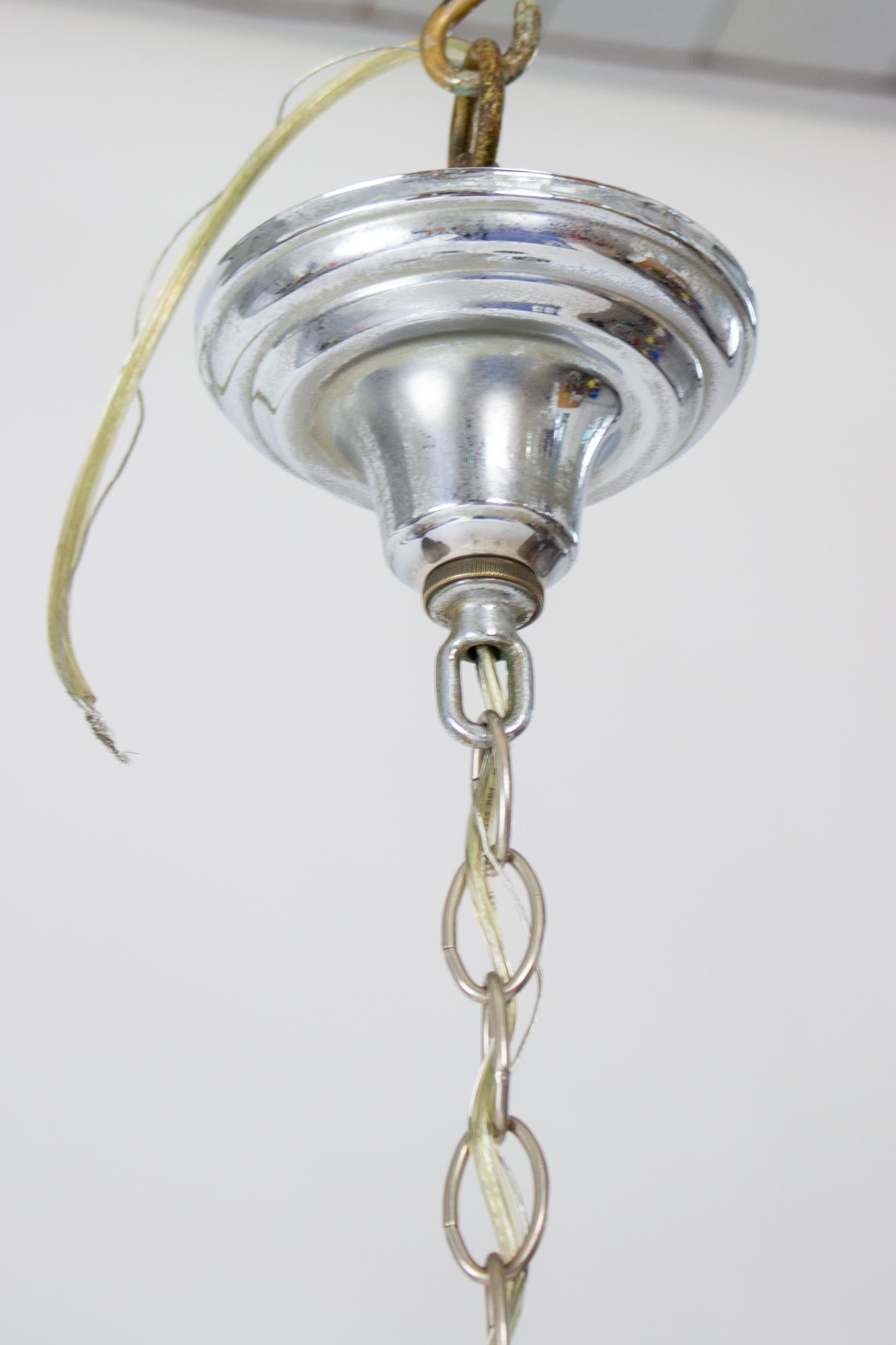1930’s Art Deco Chandelier with Iridescent Glass For Sale 5