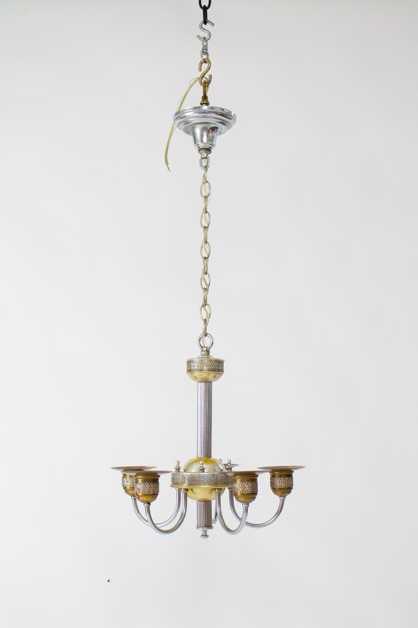 1930’s Art Deco Chandelier with Iridescent Glass For Sale 1