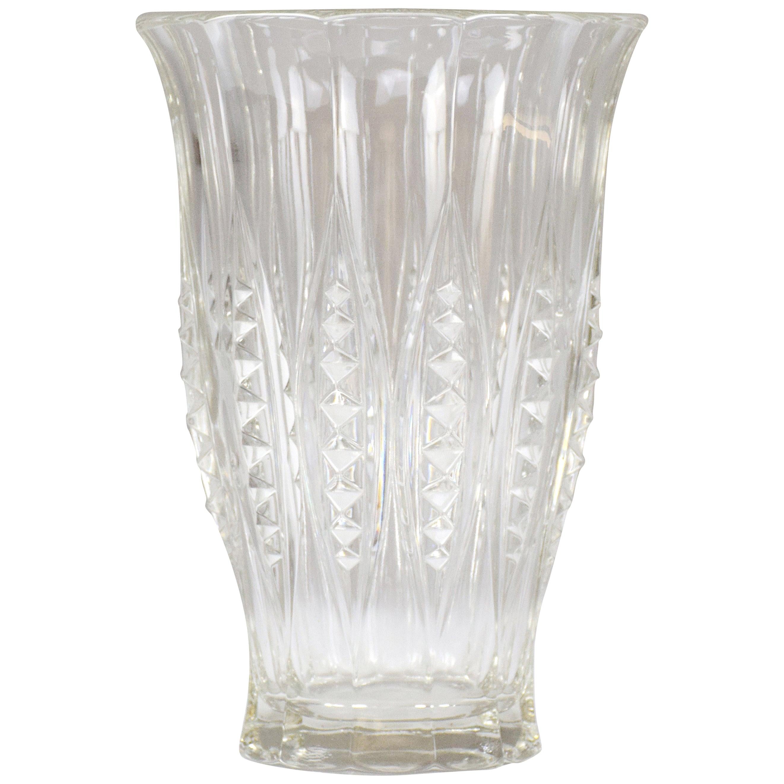1930s Art Deco Charles Graffart Cut Crystal Vase