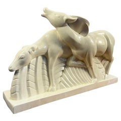 1930s Art Deco Charles Lemanceau Sculpture in Cracked Ceramic for Saint Clément