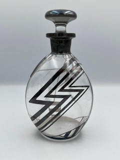 1930's Art deco Chevron Lighting Bolt Glass and Silver Decanter