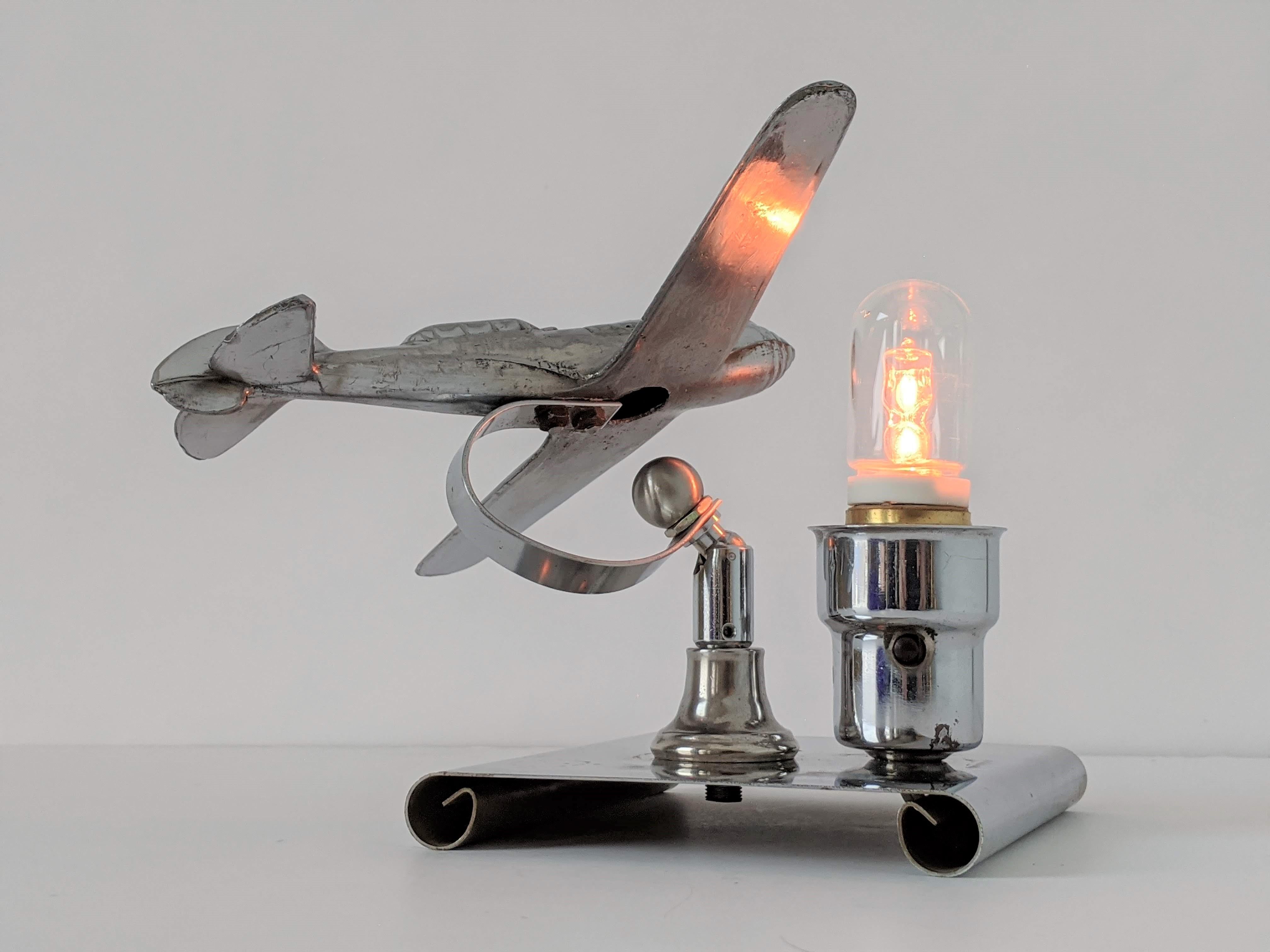 1930s Art Deco Chrome Airplane Table Lamp by Ray A. Schober, USA 3
