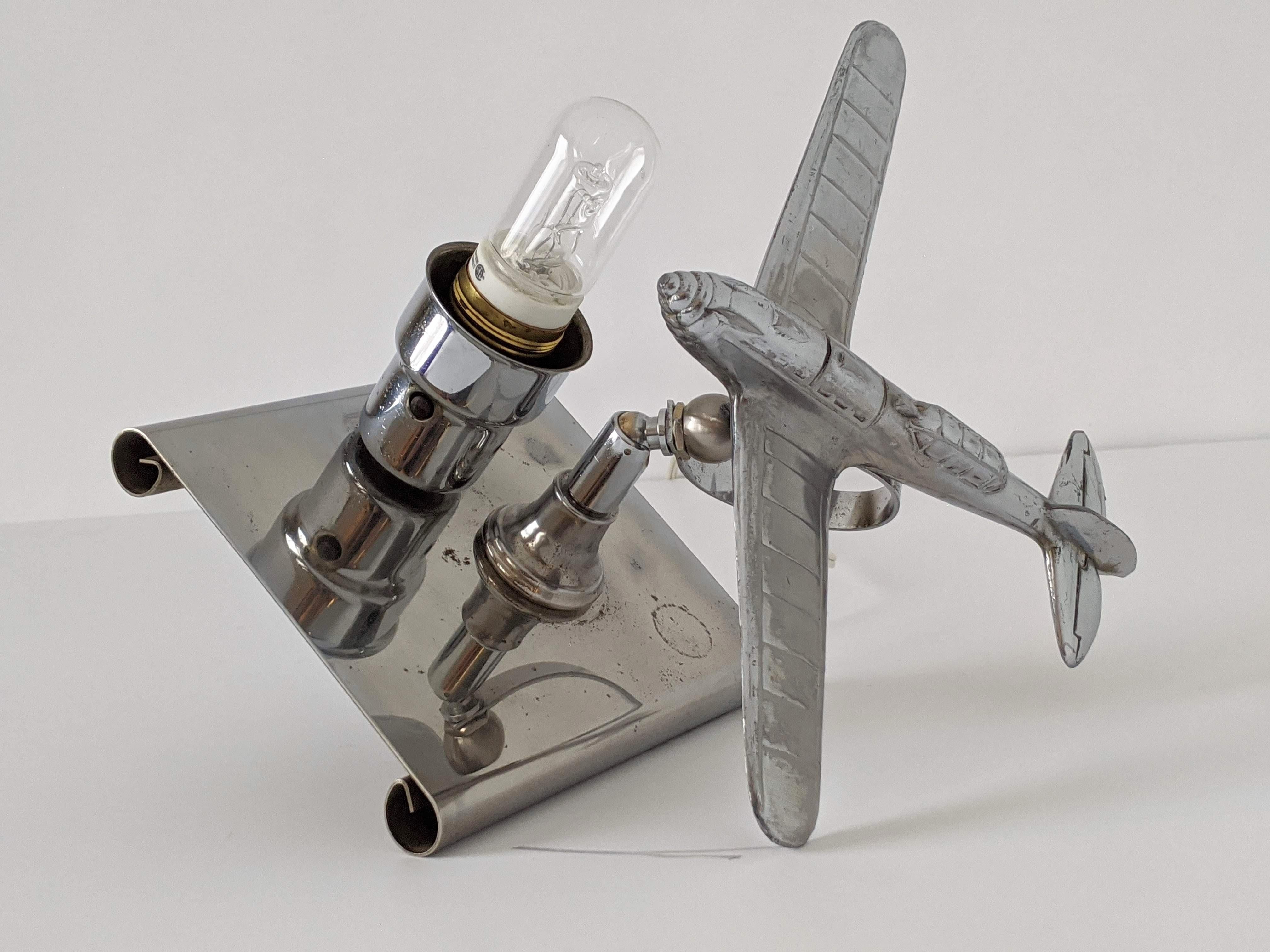 1930s Art Deco Chrome Airplane Table Lamp by Ray A. Schober, USA 6