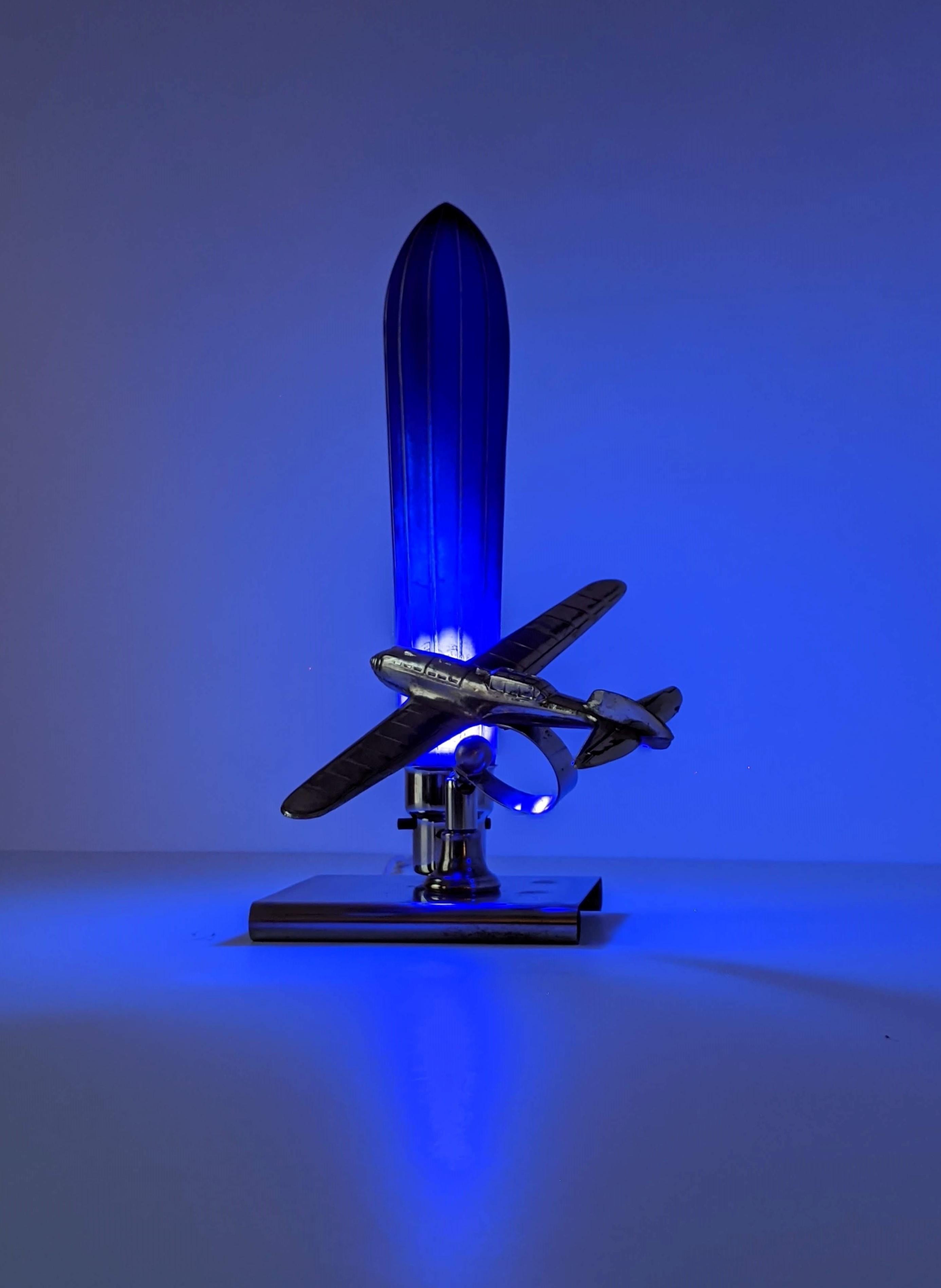1930s Art Deco Chrome Airplane Table Lamp by Ray A. Schober, USA 11