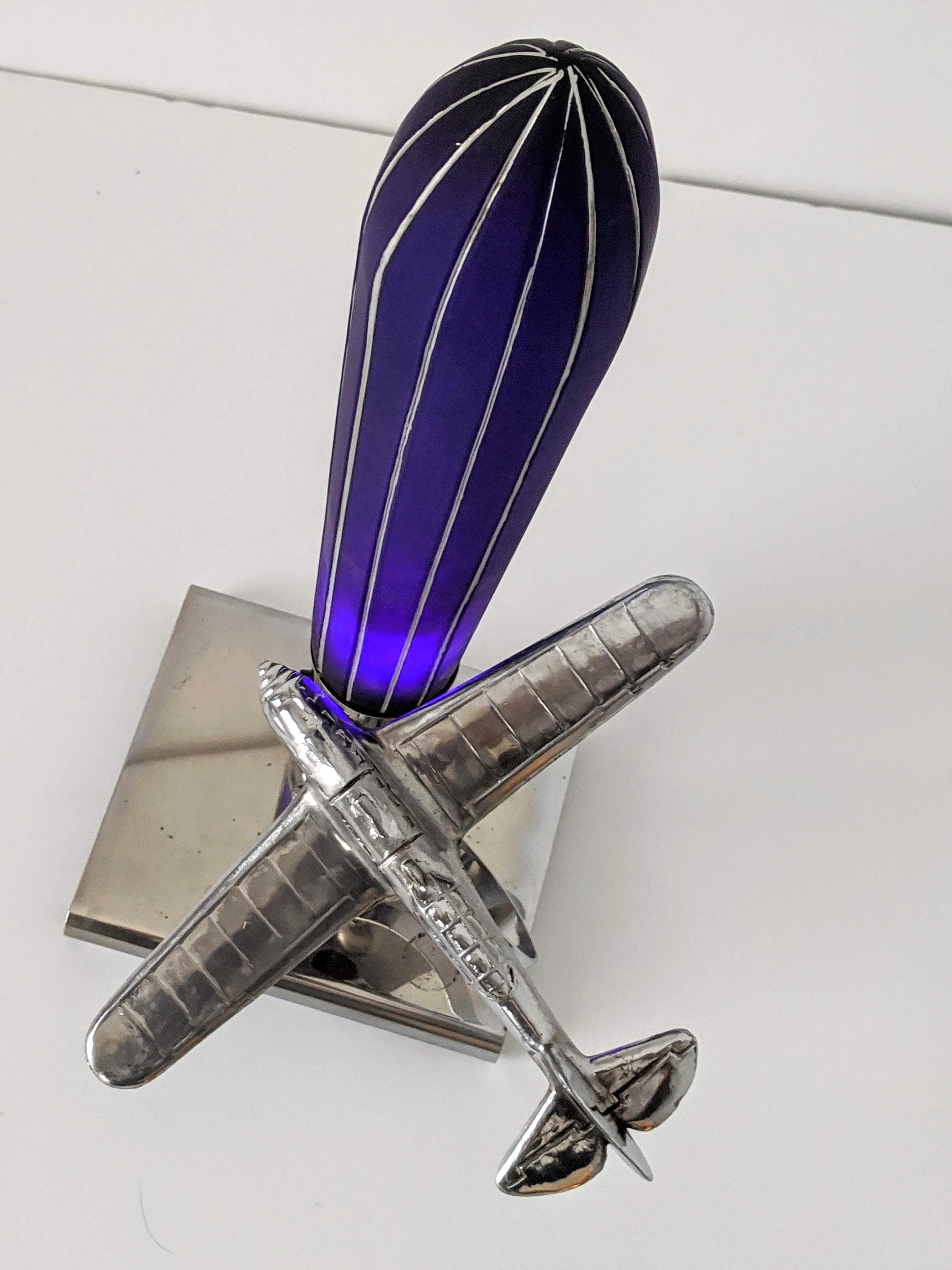1930s Art Deco Chrome Airplane Table Lamp by Ray A. Schober, USA 1