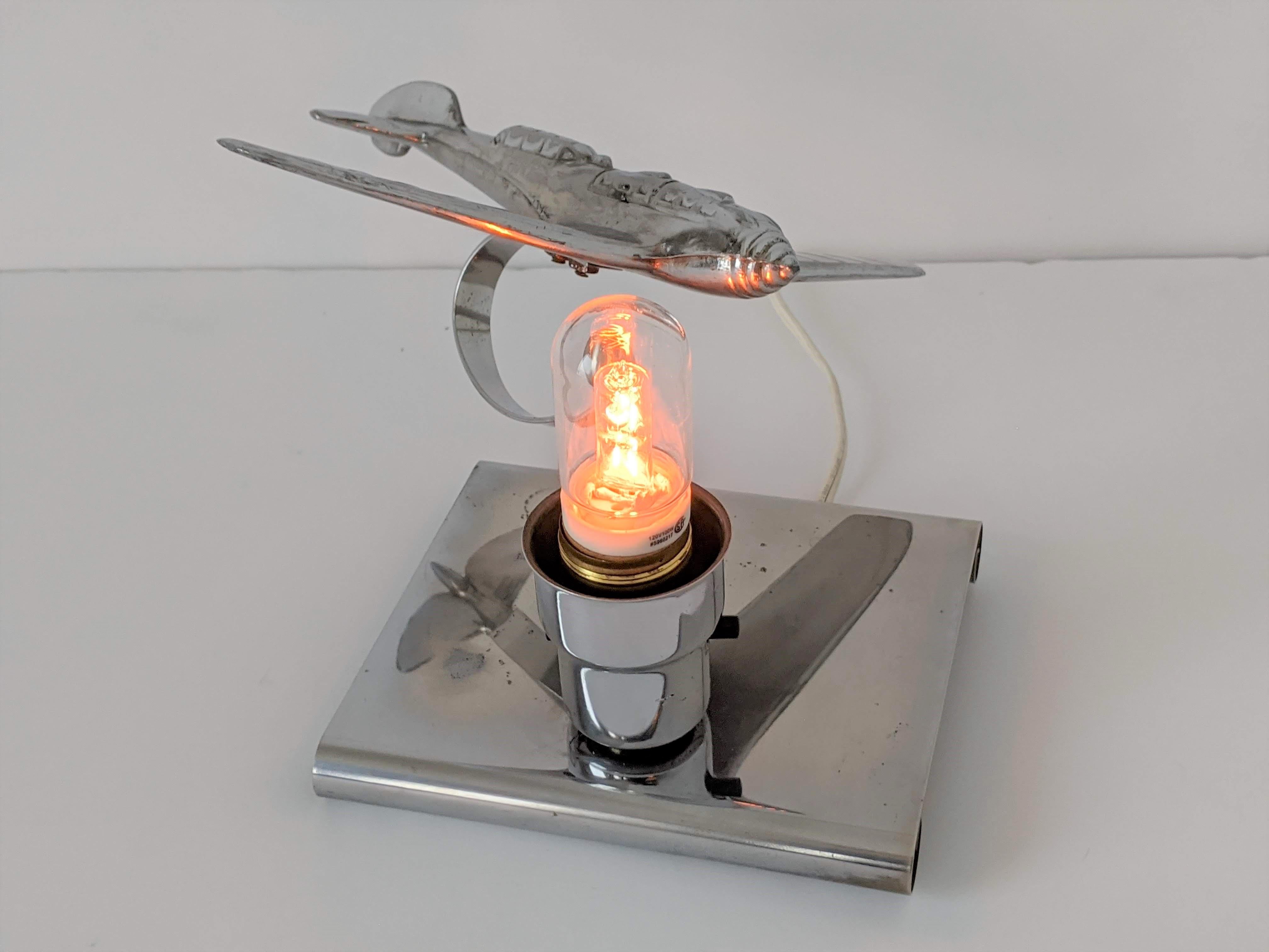 1930s Art Deco Chrome Airplane Table Lamp by Ray A. Schober, USA 2