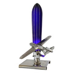 1930s Art Deco Chrome Airplane Table Lamp by Ray A. Schober, USA