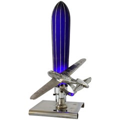 Vintage 1930s Art Deco Chrome Airplane Table Lamp by Ray A. Schober, USA