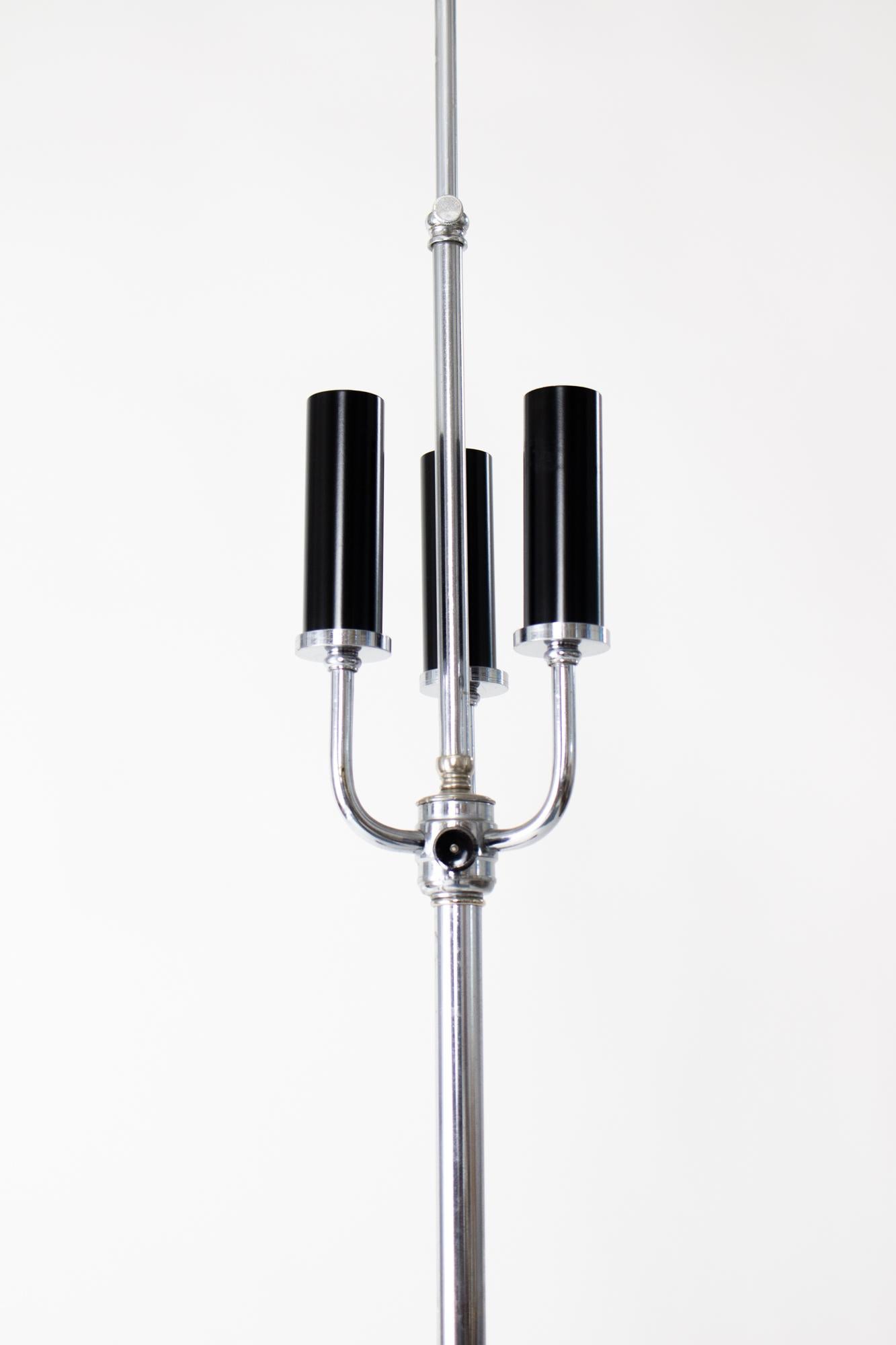 Aluminum 1930's Art Deco Chrome and Black Floor Lamp with String Lampshade For Sale