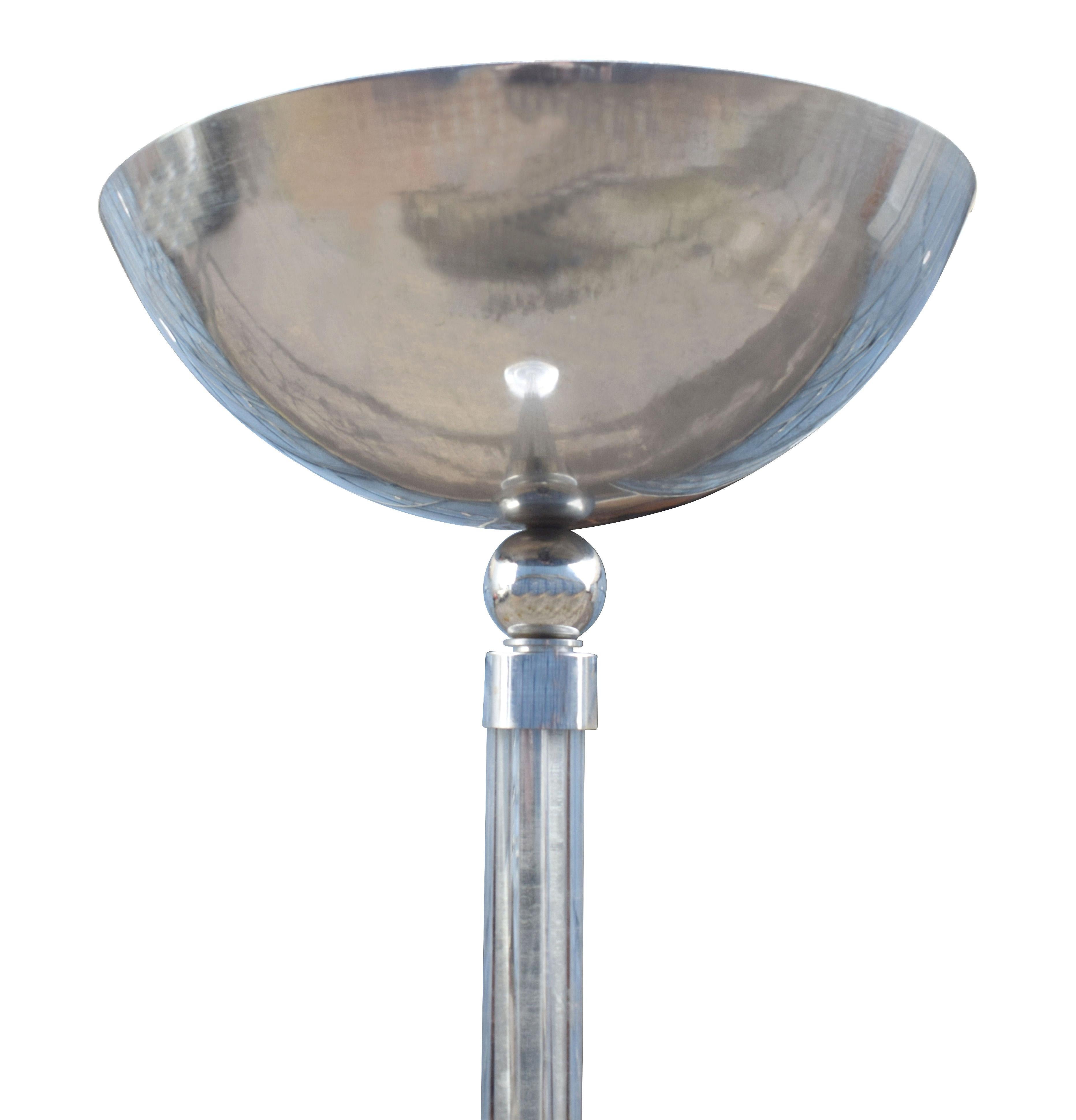 Lampada da terra a sospensione in vetro e cromo Art Déco, anni '30 In condizioni buone in vendita a Devon, England
