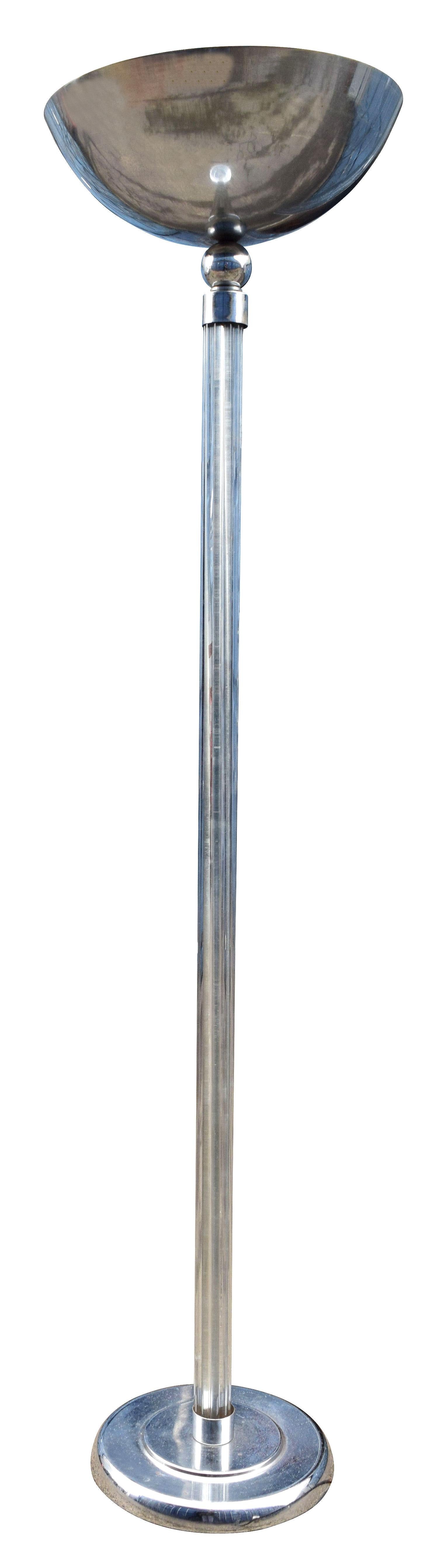 Art Deco Chrome and Glass Uplighter Floor Lamp, 1930s  In Good Condition For Sale In Devon, England