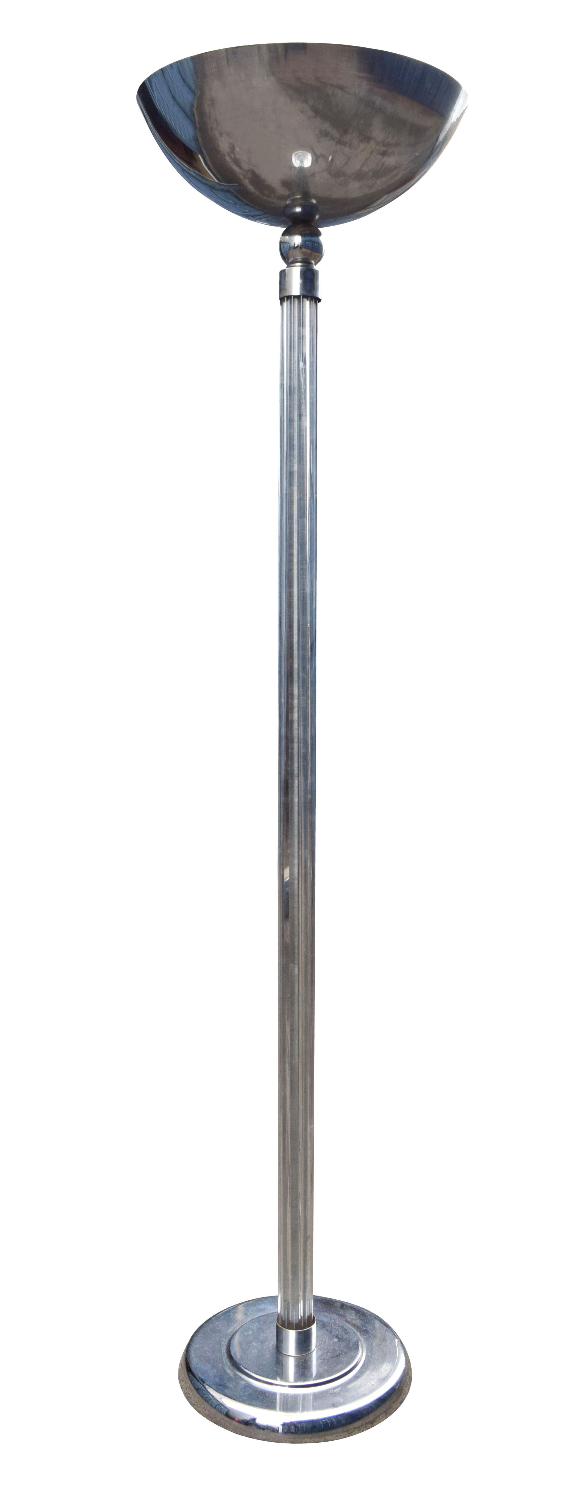 20th Century Art Deco Chrome and Glass Uplighter Floor Lamp, 1930s  For Sale