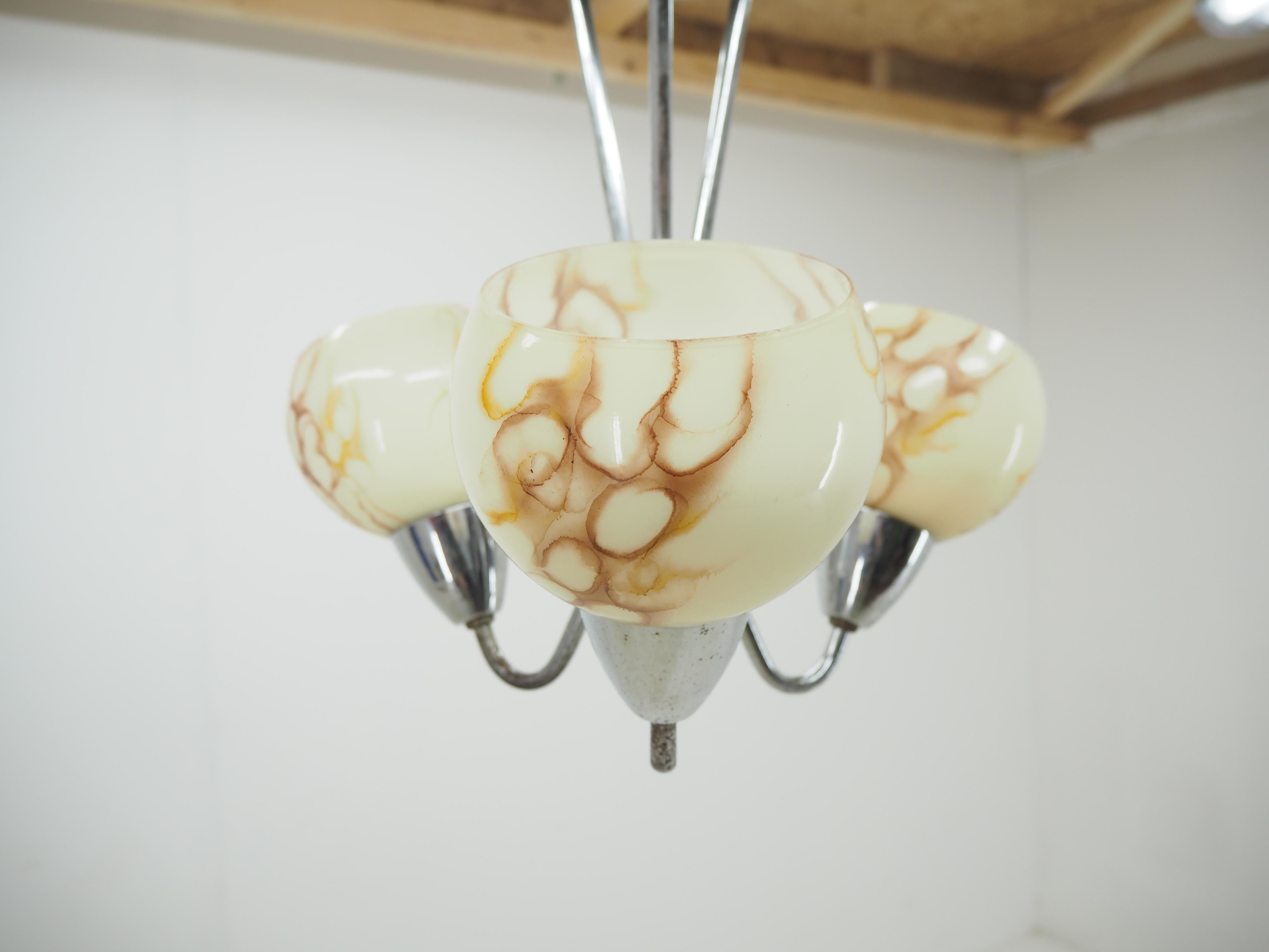 Art Déco Lampadario Art Deco cromato degli anni '30, Cecoslovacchia in vendita