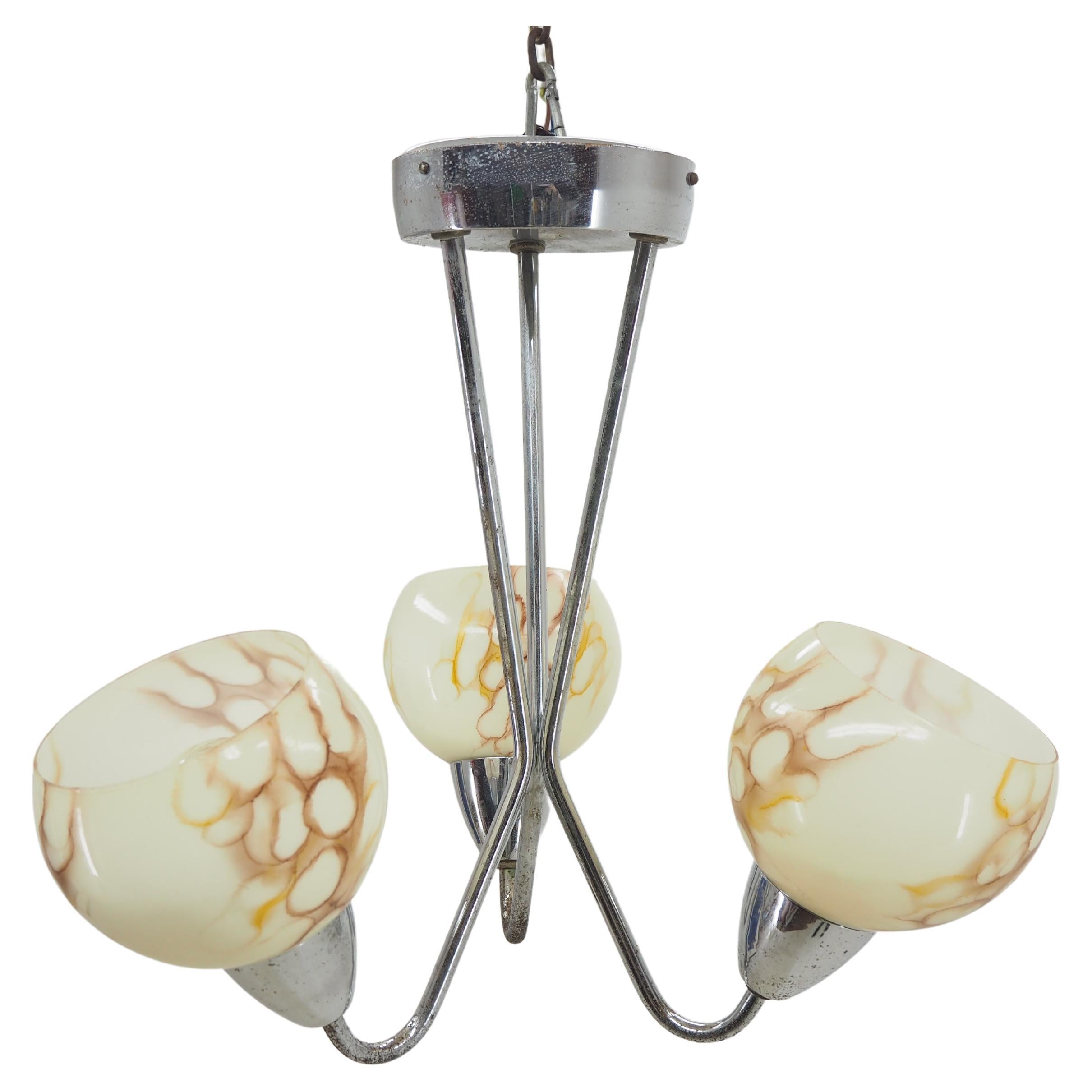 Lampadario Art Deco cromato degli anni '30, Cecoslovacchia