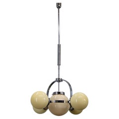 1930s Art Deco Chrome Chandelier with Champagne Opaline Glass Shades