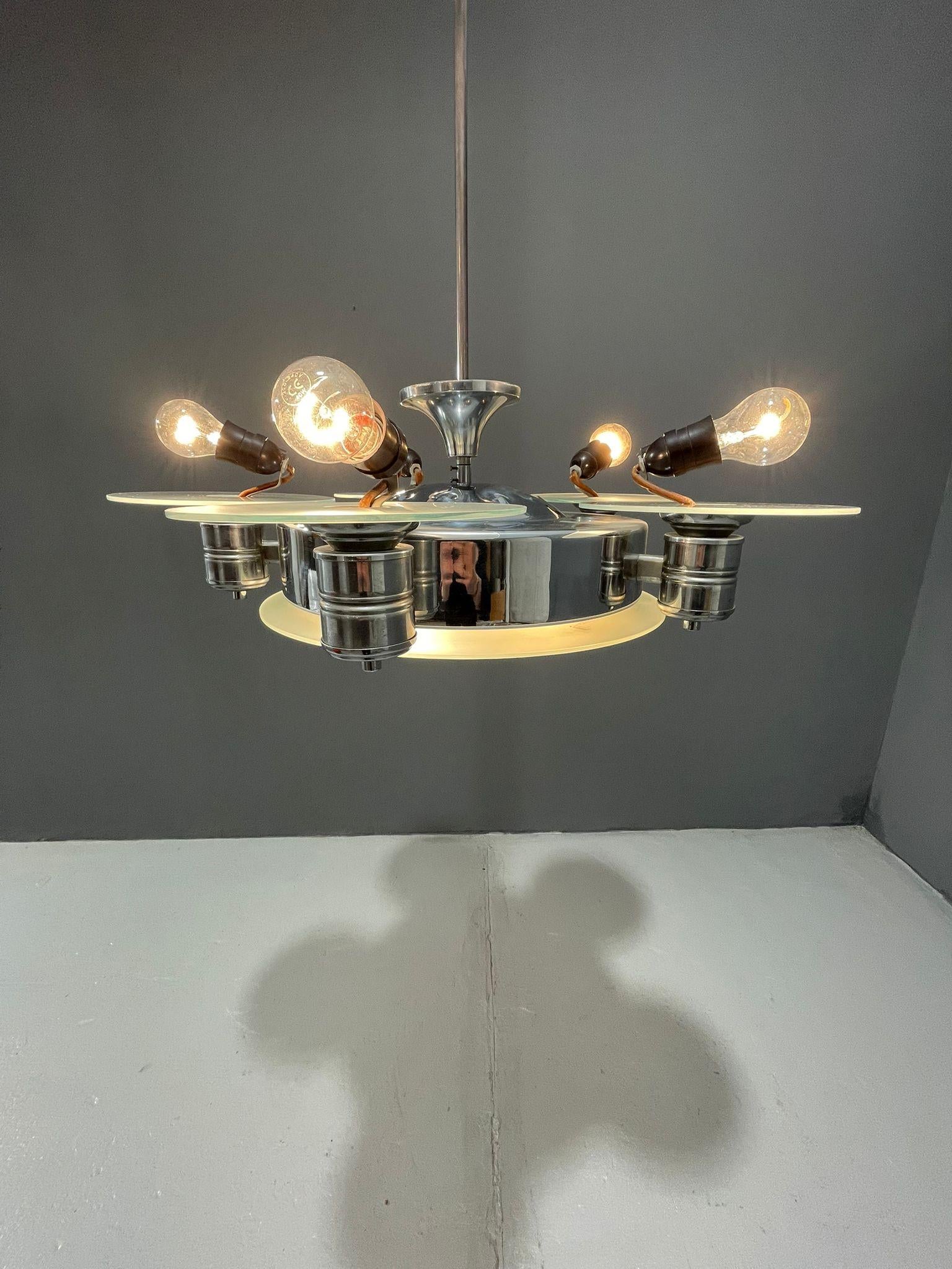 Lustre Art of Vintage des années 1930 avec abat-jour en verre dépoli - Czech Vintage en vente 11
