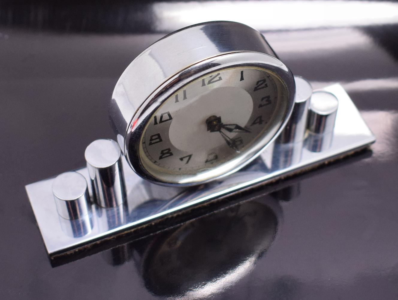 French 1930s Art Deco Chrome Miniature Clock