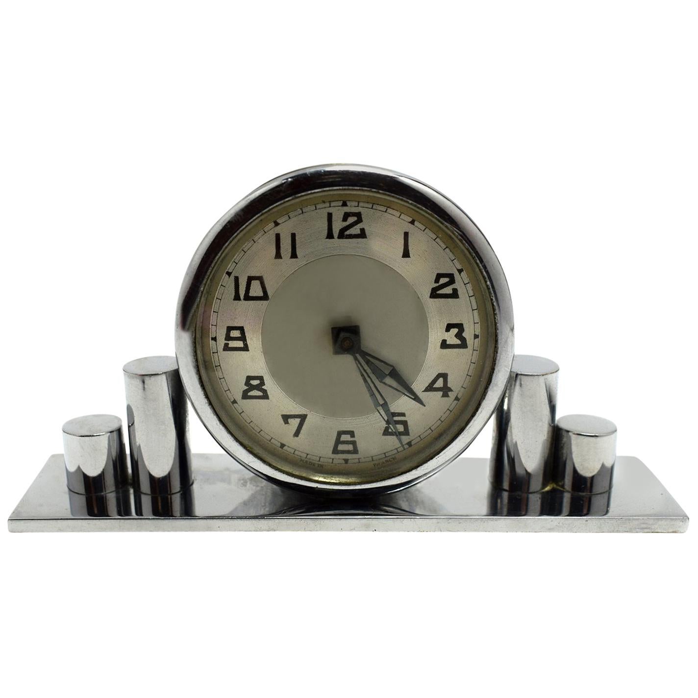 1930s Art Deco Chrome Miniature Clock