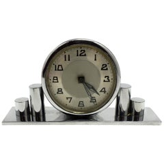 Retro 1930s Art Deco Chrome Miniature Clock