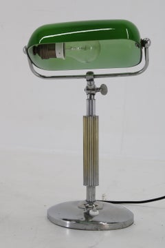 1930s Art Deco Chrome Plated  Banker Table Lamp , Czechoslovakia