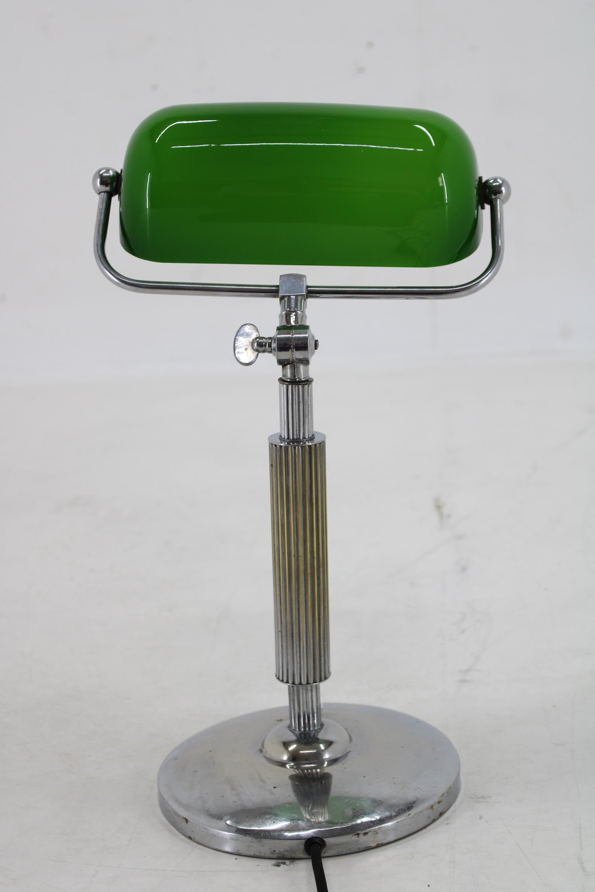 Mid-20th Century 1930s Art Deco Chrome Plated  Banker Table Lamp , Czechoslovakia For Sale