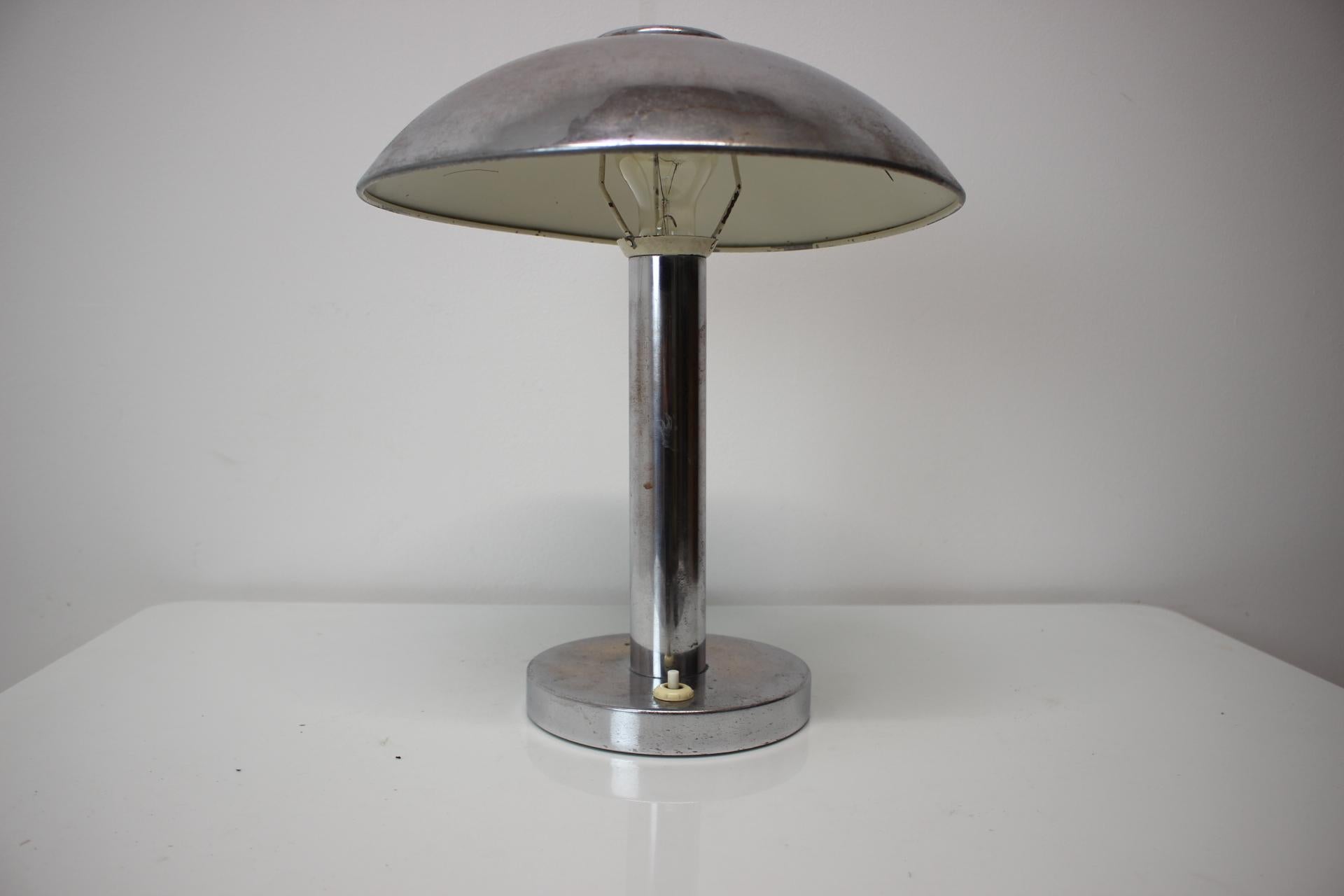 1930s Art Deco Chrome Plated Mushroom Table Lamp, Czechoslovakia For Sale 3