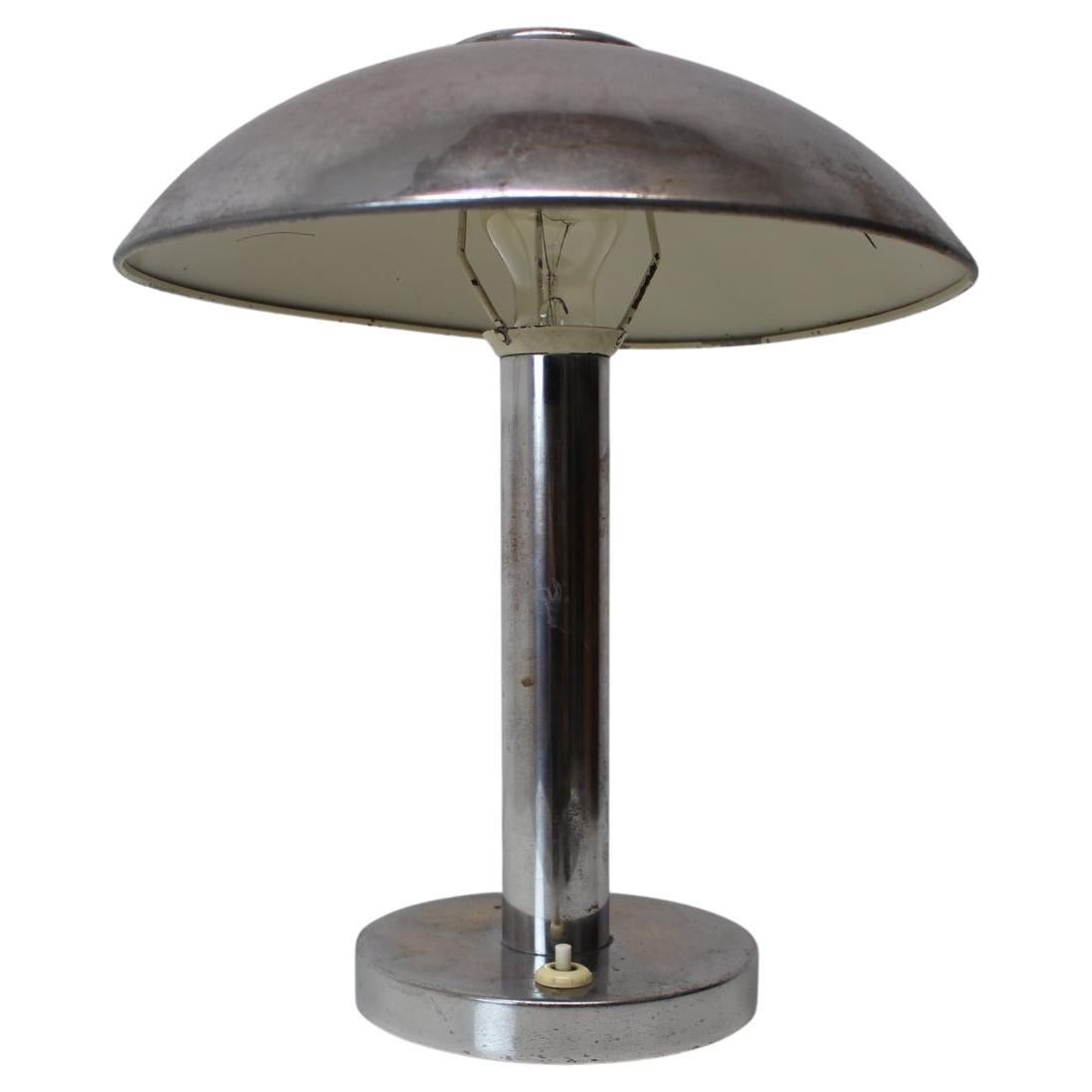 1930s Art Deco Chrome Plated Mushroom Table Lamp, Czechoslovakia