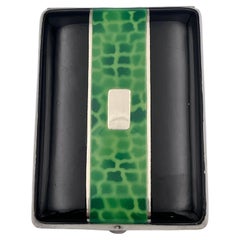 1930s Art Deco Cigarette Case Alligator Lizard Skin pattern Green & Black Enamel