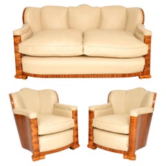 Antique 1930's Art Deco Cloud Back Armchairs & Sofa by Epstein