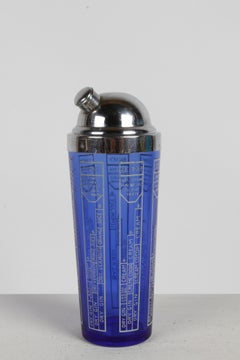 1930s Art Deco Cobalt Blue Glass & Chrome Cocktail with Drink Recipes