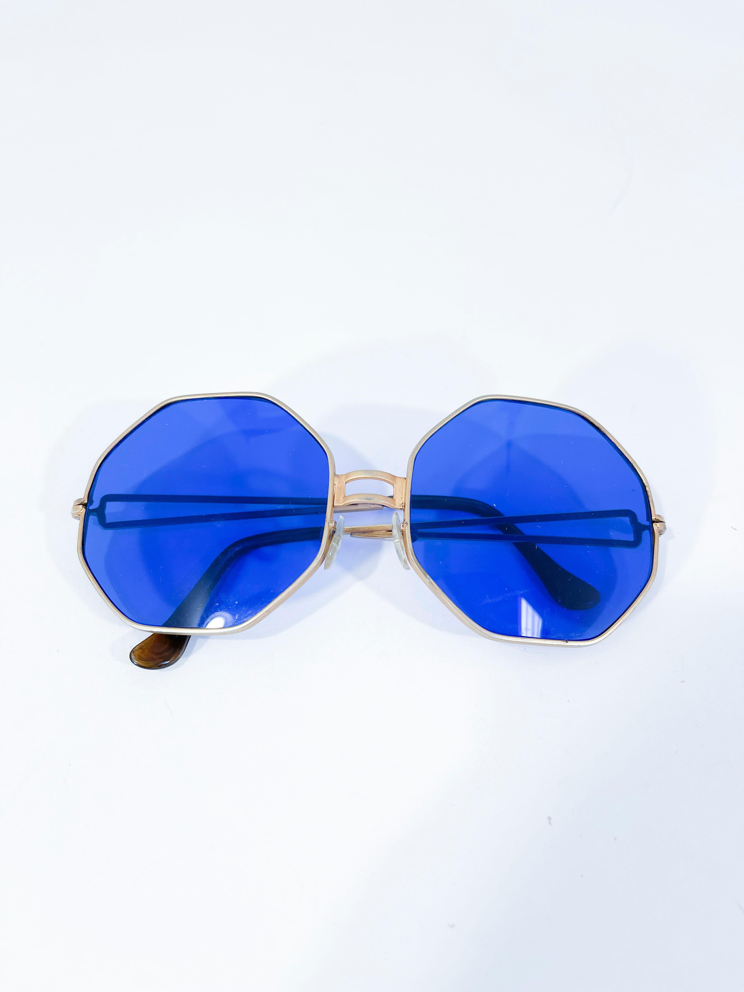 VTG 1960s Deadstock BLUE Lense OCTAGONAL Sunglasses