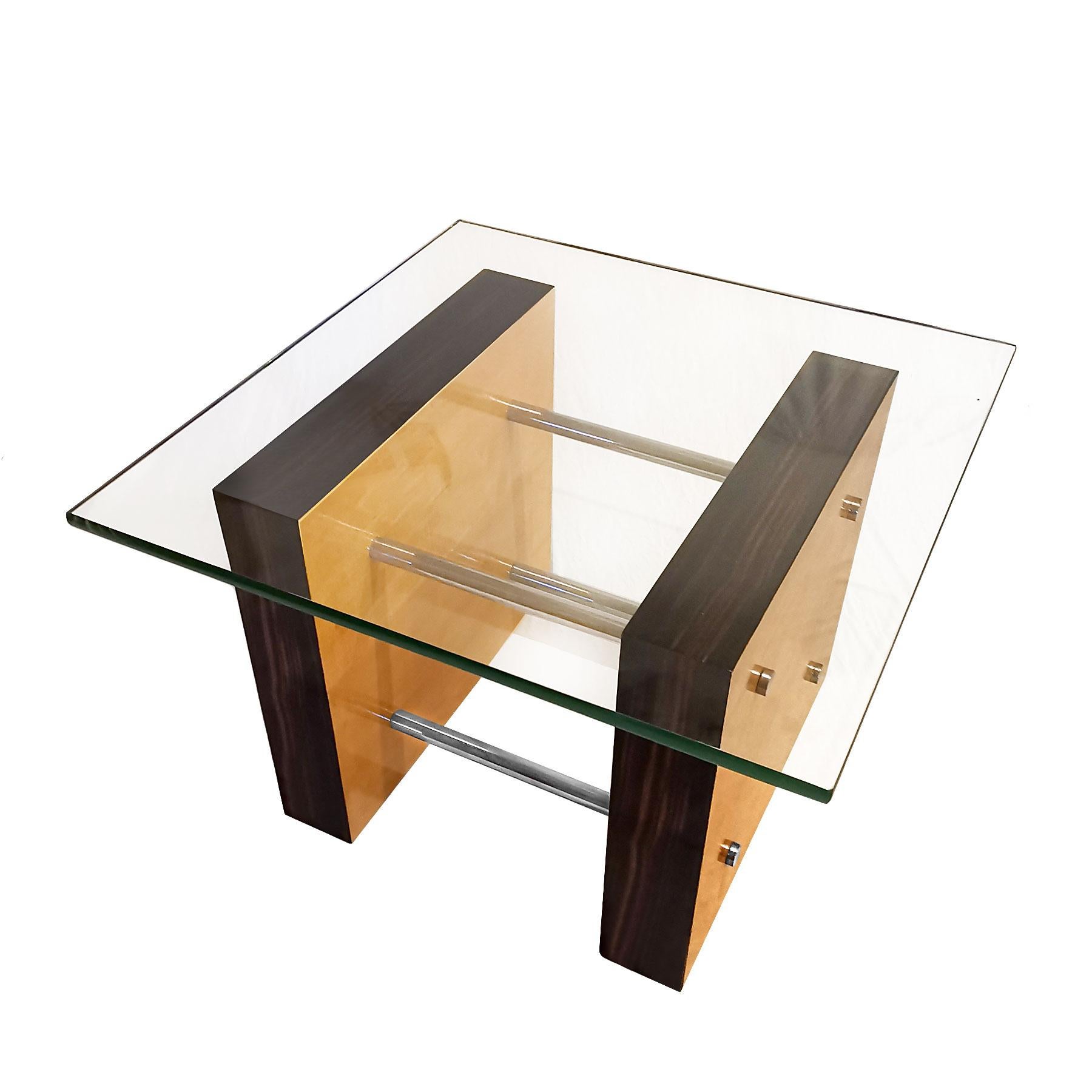 Mid-20th Century Art Deco Coffee Table in Maple, Macassar, Ebony, Brass and Glass - Italy, 1930s For Sale