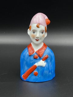 1930's Art Deco Colorful Pierrot or Clown Figural Porcelain Bell, A Lovely Gift!