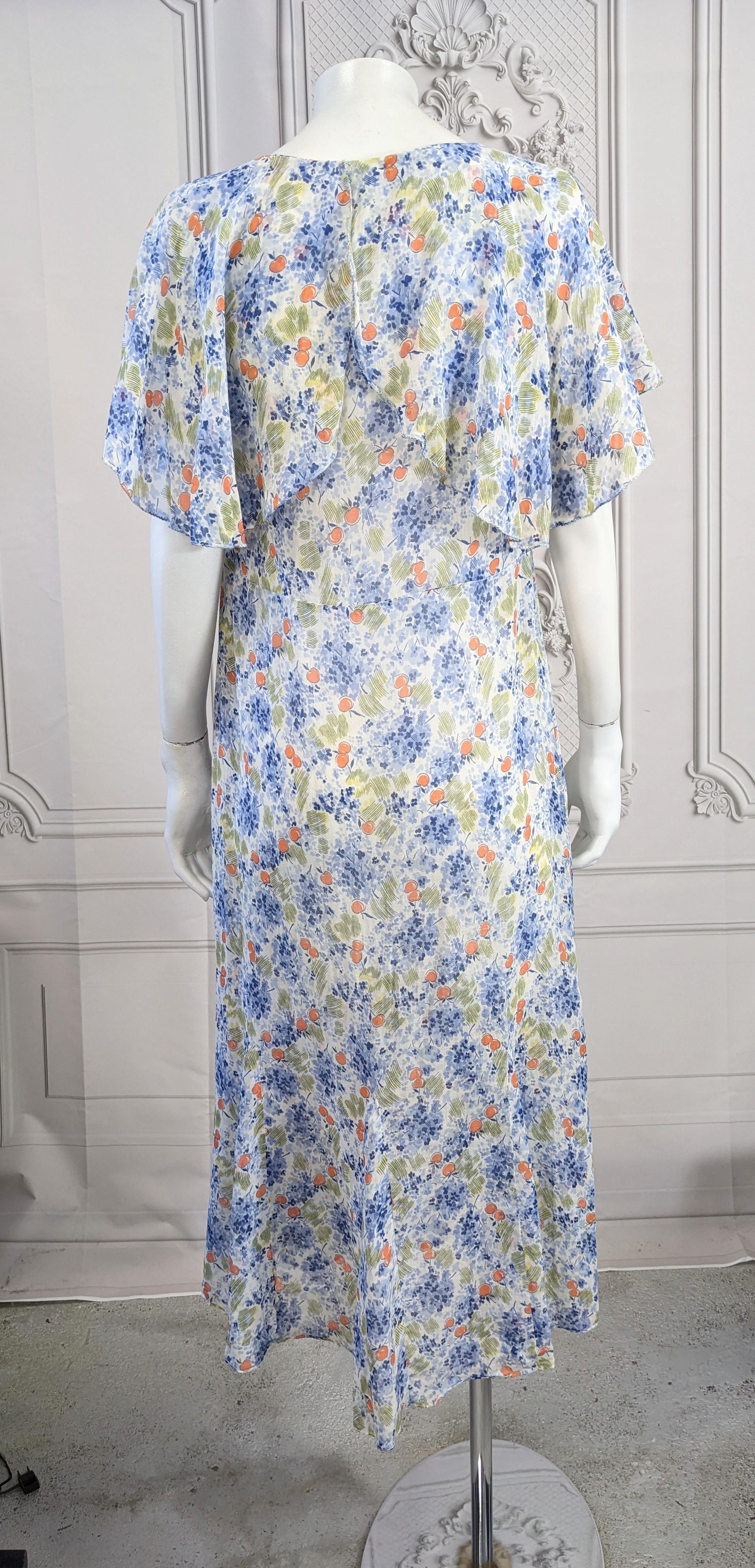 Women's 1930's Art Deco Cotton Cherry Print Day Dress For Sale