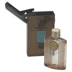 1930s Art Deco Coty Perfume  Bottle in Original Brass Lighter Style Case