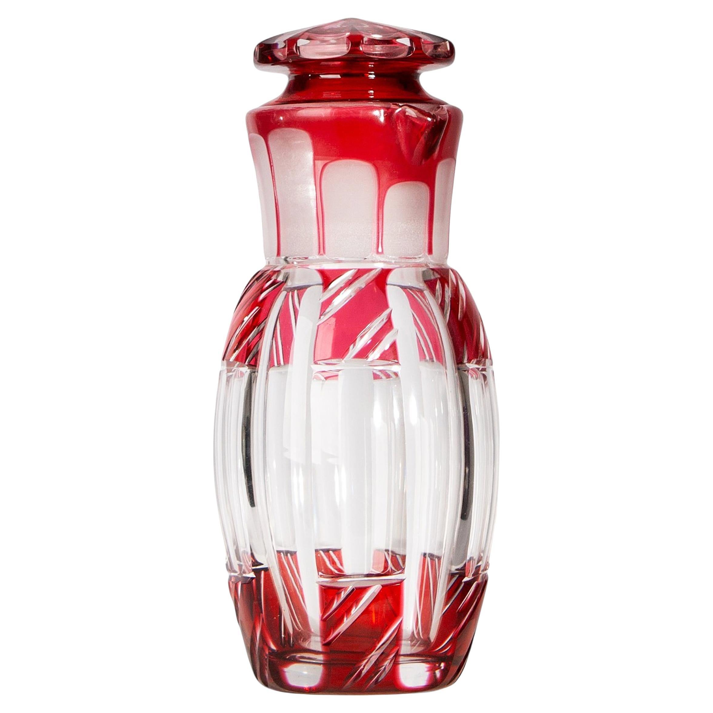 Shakers e coperchio in cristallo Art Déco degli anni '30 con sovrapposizione di vetro rosso rubino, Francia